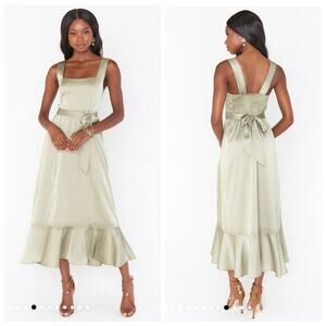 show me your mumu claire midi dress moss green luxe satin women large